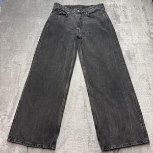H&M &Denim Wide Leg Jeans Womens 31 Black Good High Rise Washed Relaxed